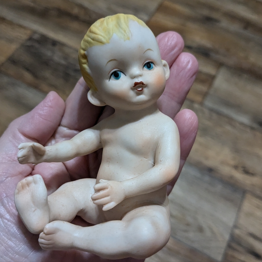 Kewpie Doll Bisque Boy Figurine Home Decor Lefton Japan Blonde Baby Rare Piece